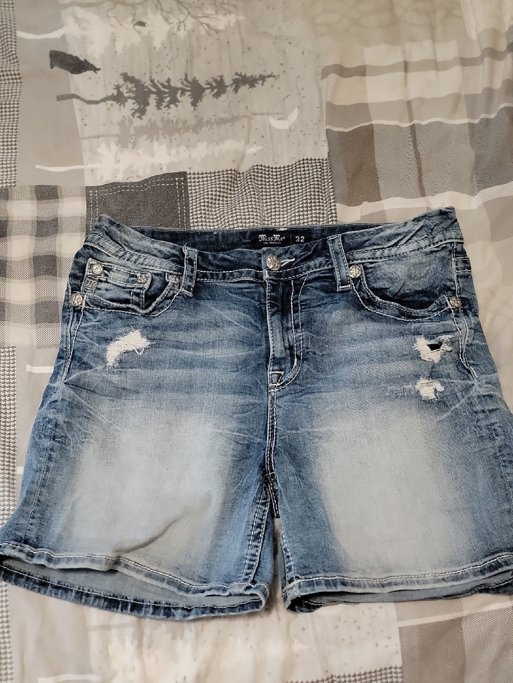 Miss Me Blue Distressed Denim Jean Shorts
